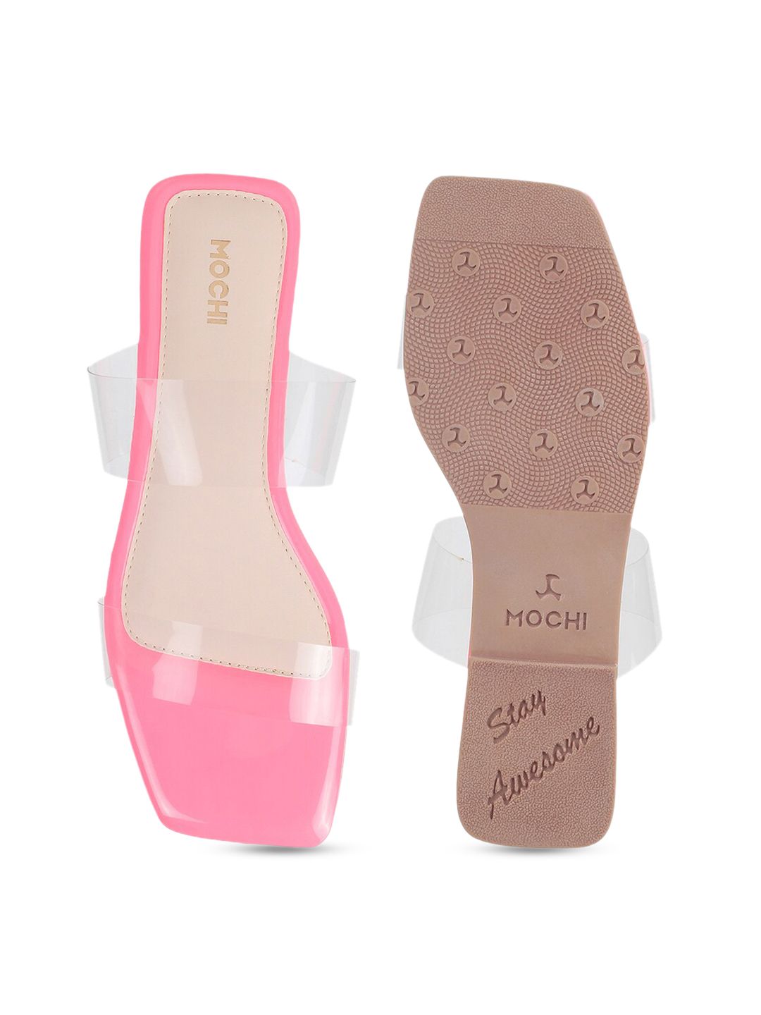 Mochi Women Pink Colourblocked Open Toe Flats
