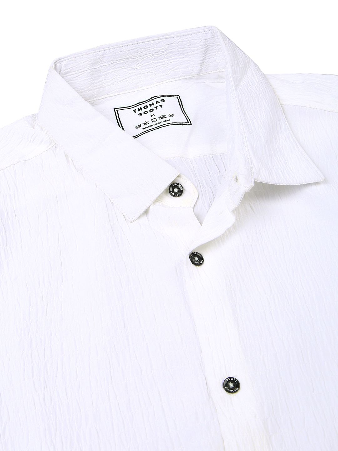 Thomas Scott Premium Slim Fit Self Design Textured Cuban Collar Seersucker Casual Shirt