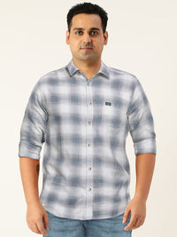 The Indian Garage Co Men Cream-Coloured Tartan Checked Casual Shirt