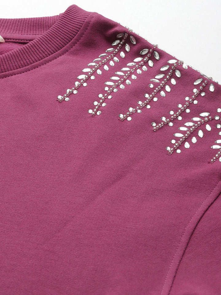 all about you Long Sleeves Studded Embellished Sweatshirt