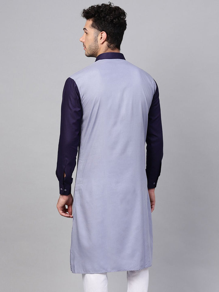 SOJANYA Men Blue Solid Straight Kurta