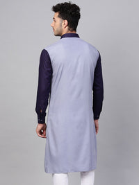 SOJANYA Men Blue Solid Straight Kurta