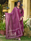 KALINI Floral Printed Regular Thread Work Straight Kurta With Trousers & Dupatta