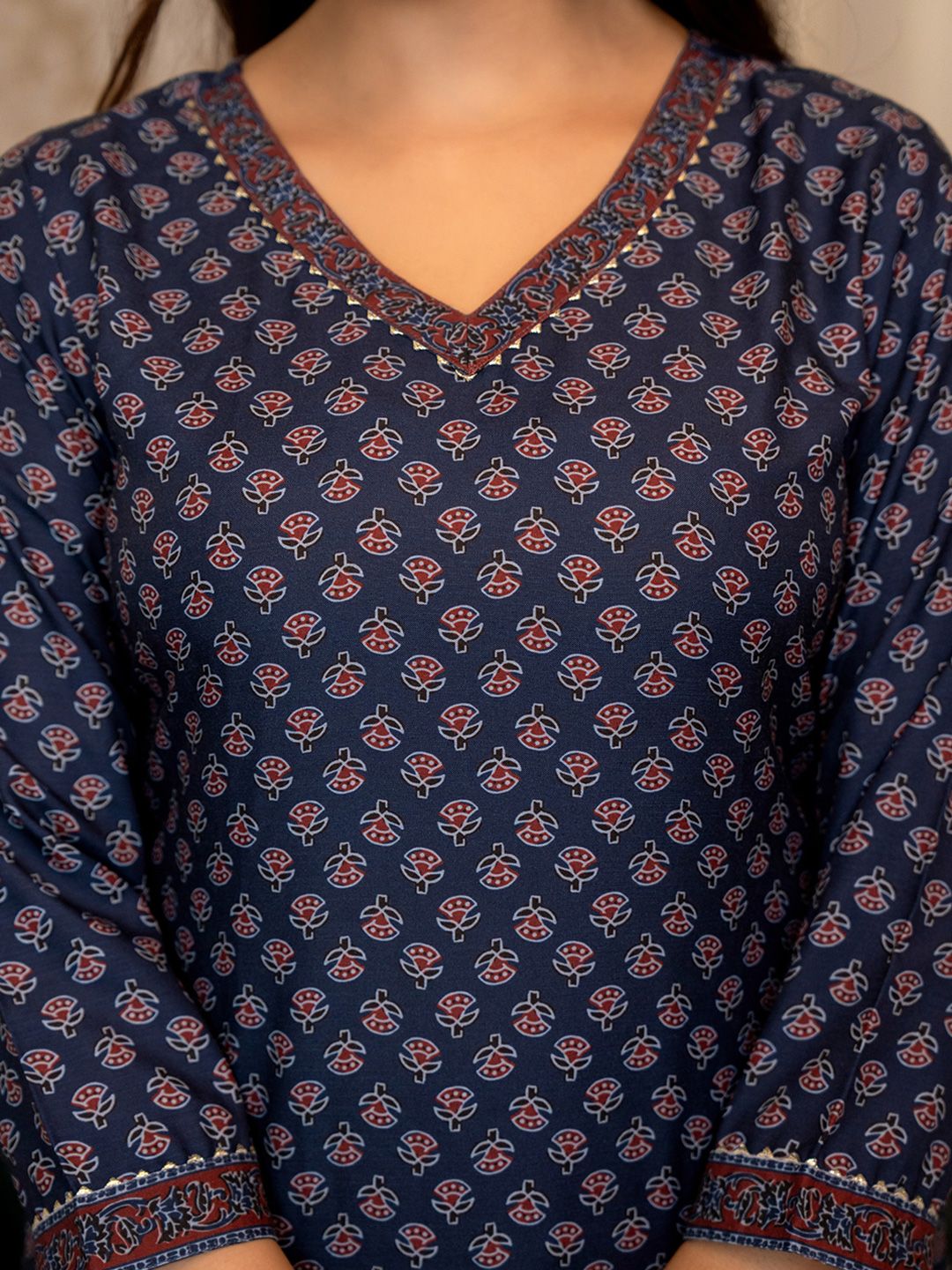 KALINI Ethnic Motifs Printed Regular Gotta Patti Straight Kurta with Trousers & Dupatta