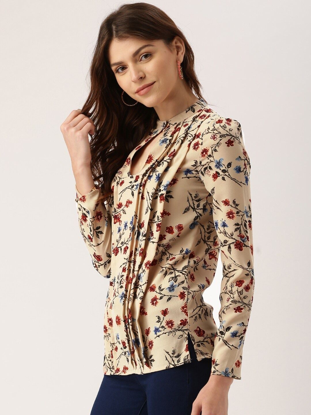 all about you Women Beige & Rust Red Floral Printed Top