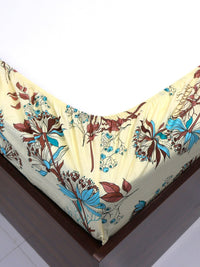 BOMBAY DYEING Brown & White Floral Pure Cotton 140 TC Queen Bedsheet Set 1.52 x 1.98 Mts