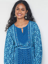 Global Desi Ethnic Motifs Printed Keyhole Neck Maxi Ethnic Dress