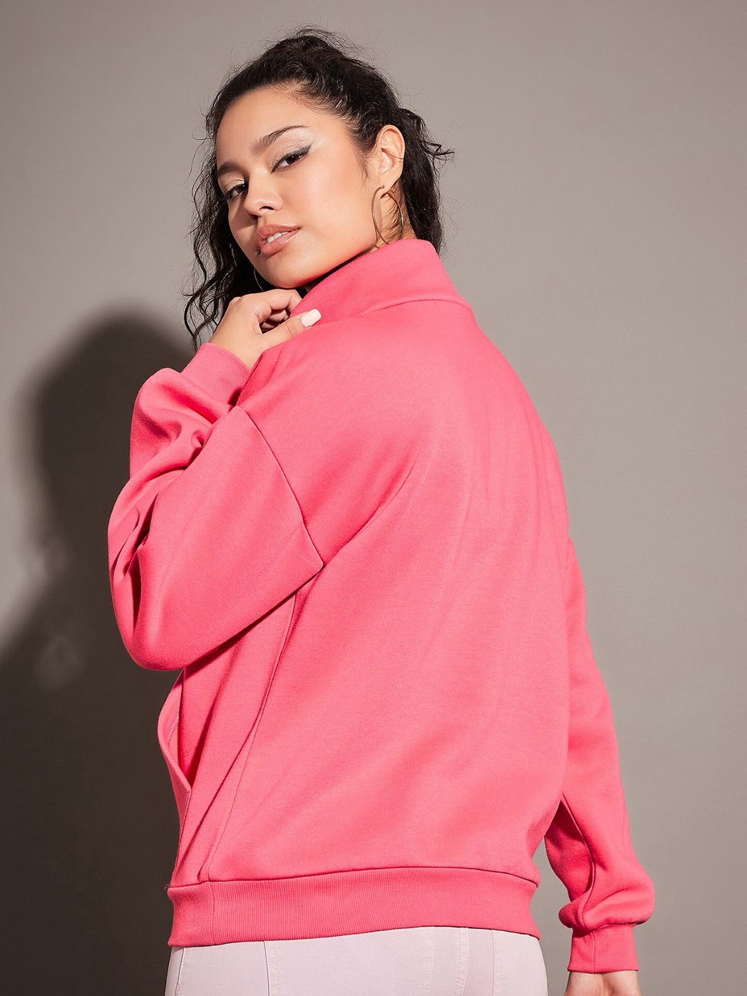 SASSAFRAS Pink Mock Collar Sweatshirt