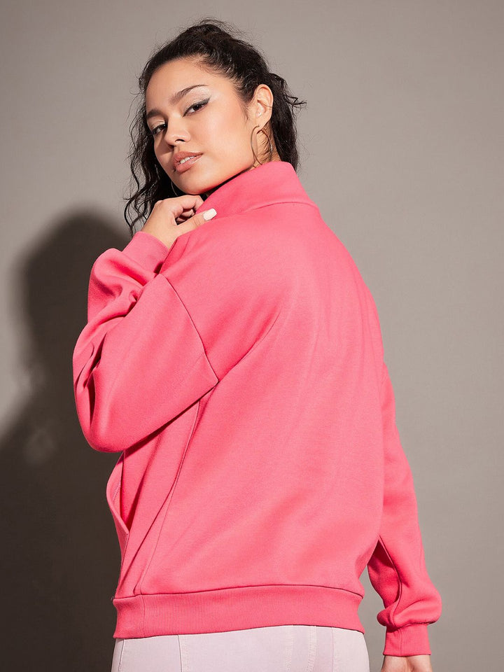 SASSAFRAS Pink Mock Collar Sweatshirt