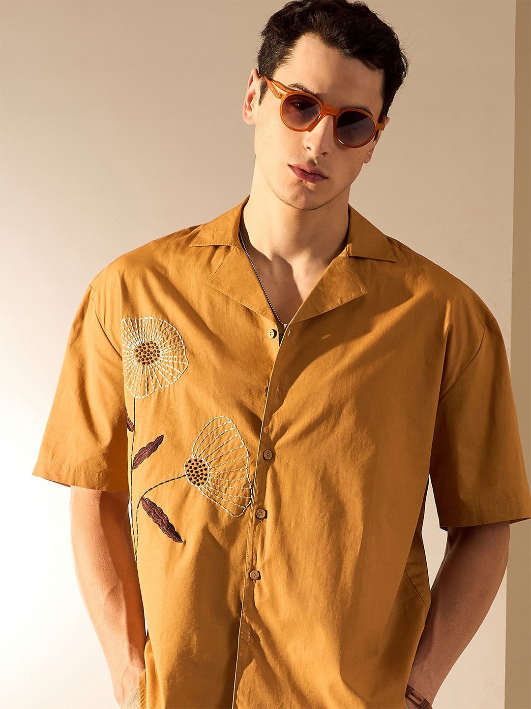 DENNISON Men Drop Shoulder Oversized Embroidery Shirt
