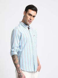 THE BEAR HOUSE Slim Fit Striped Spread Collar Cotton Casual Shirt