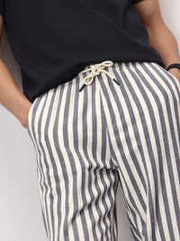 ether Zen Men Striped Cotton Linen Chinos Trousers