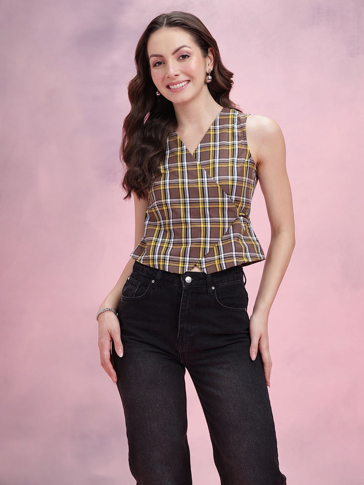 DressBerry Checked Wrap Top With Waist Tie-Ups