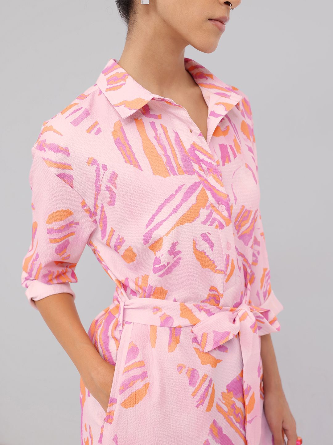 DressBerry Heritage-Inspired Printed Waist Tie-Up Shirt Style Longline Top