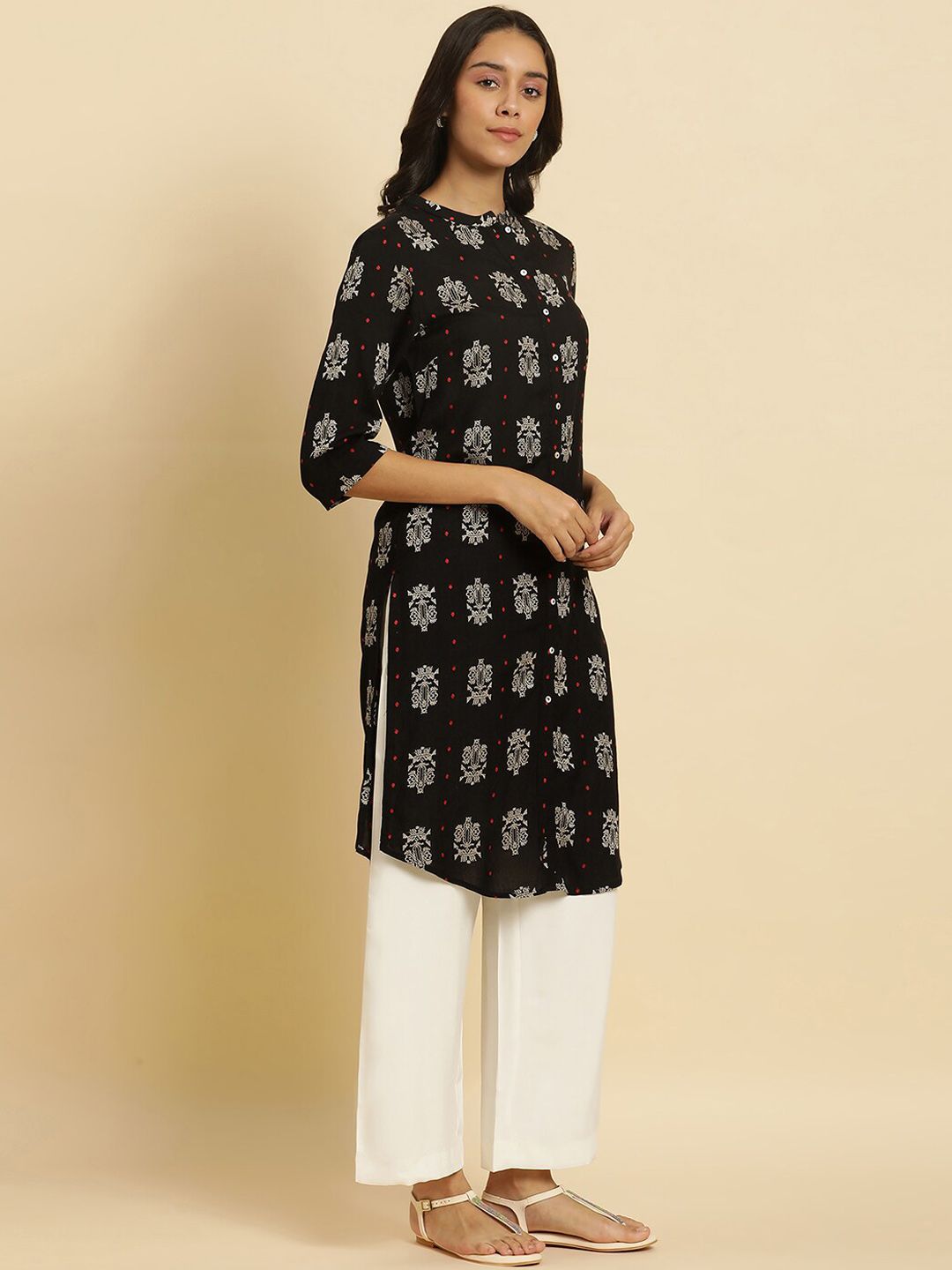 W Ethnic Motifs Printed Mandarin Collar Kurta