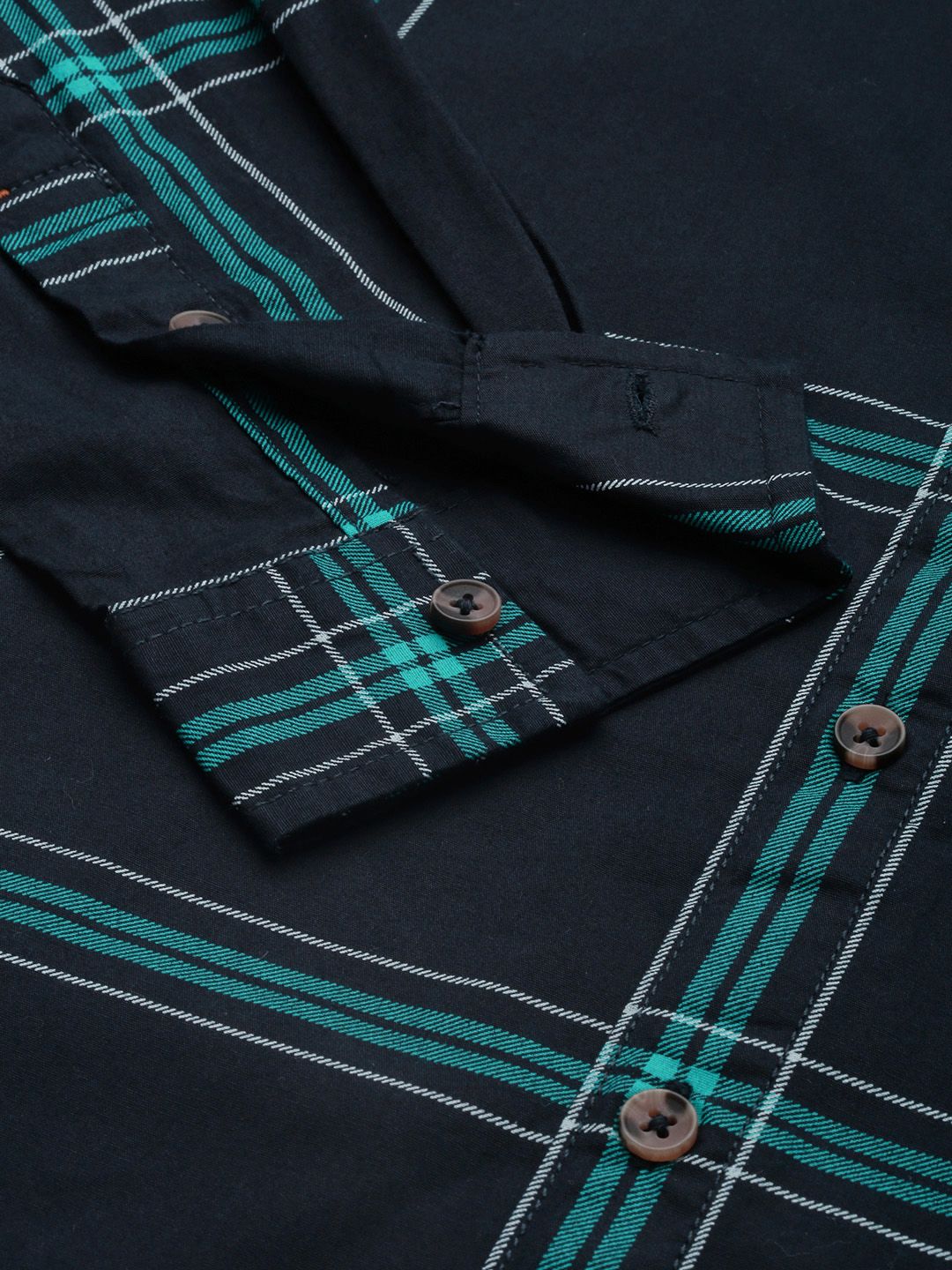 The Indian Garage Co Men Navy Blue Checked Pure Cotton Casual Shirt