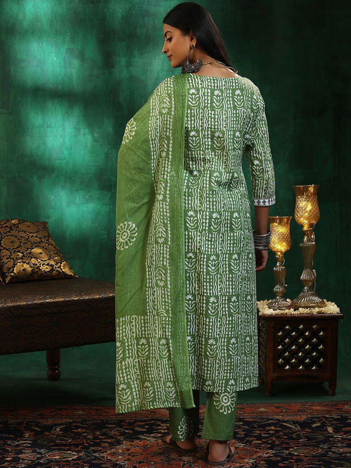 Libas Floral Printed Beads and Stones Pure Cotton A Line Kurta with Trousers & Dupatta