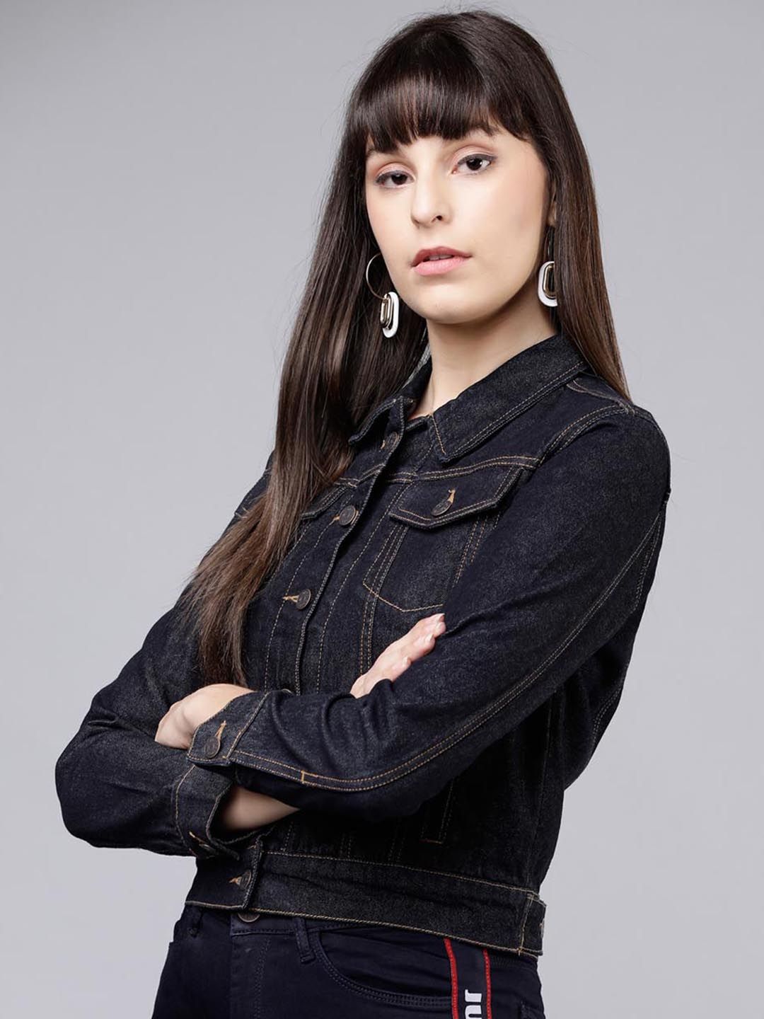 Tokyo Talkies Women Blue Solid Denim Jacket