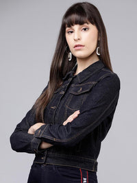 Tokyo Talkies Women Blue Solid Denim Jacket