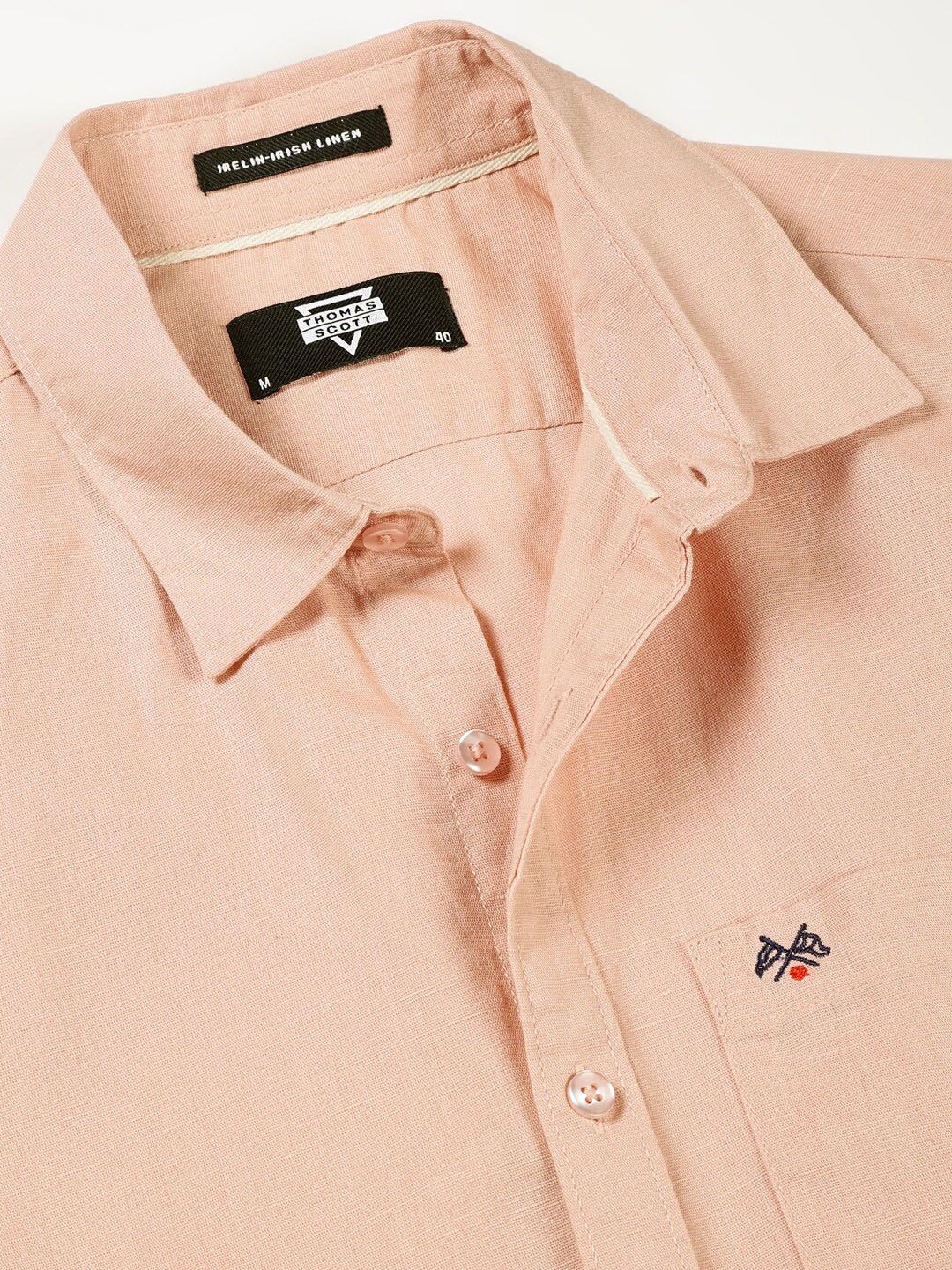 Thomas Scott Classic Cotton Linen Slim Fit Short Sleeves Casual Shirt