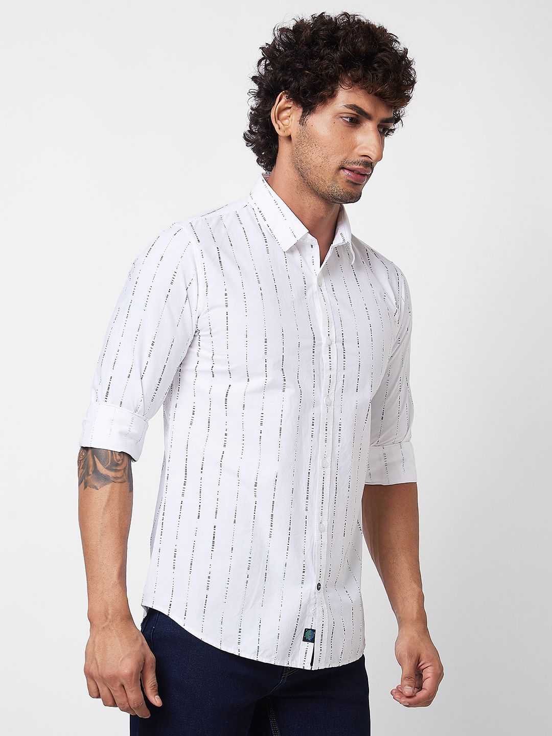 SPYKAR Vertical Striped Spread Collar Long Sleeves Cotton Casual Shirt