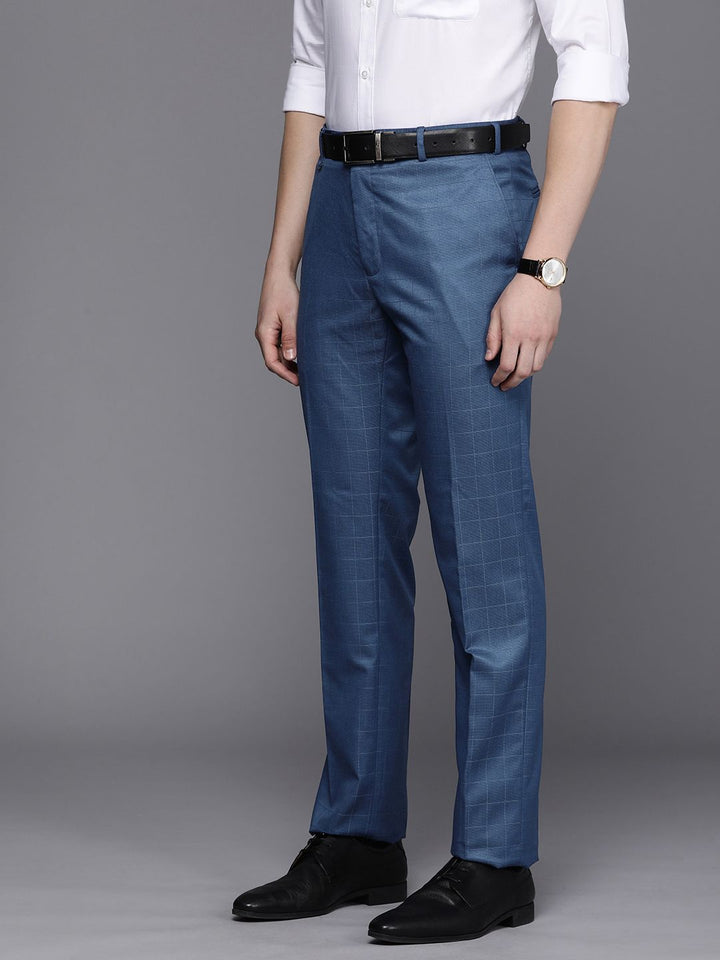 Raymond Men Mid-Rise Contemporary Fit Checked Trousers