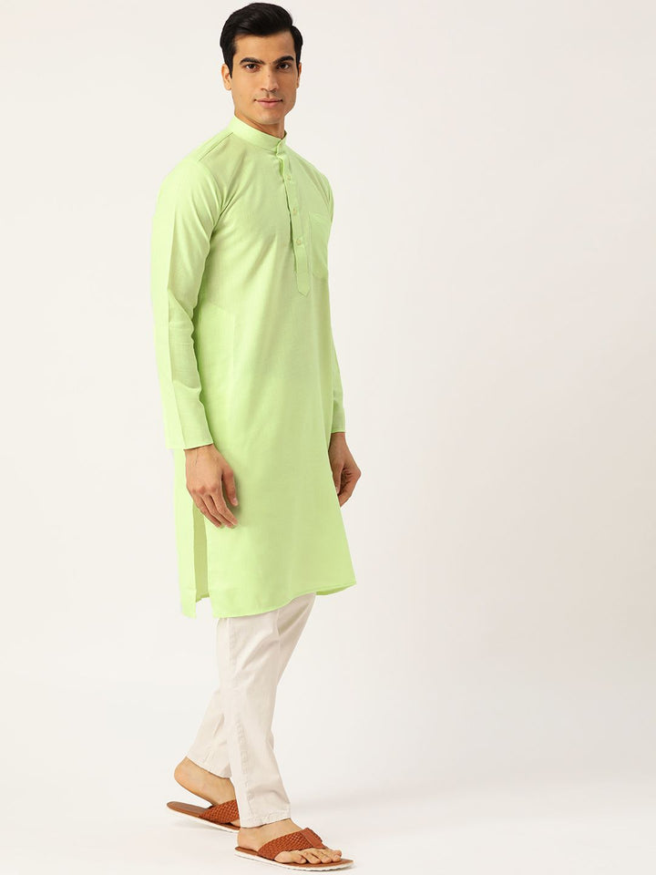 SOJANYA Men Green Solid Straight Kurta