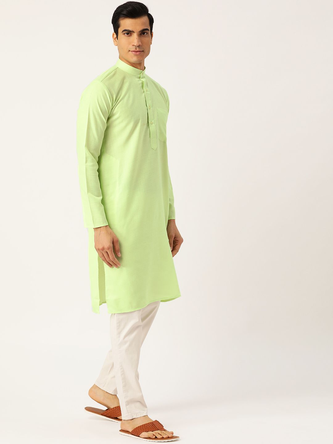 SOJANYA Men Green Solid Straight Kurta