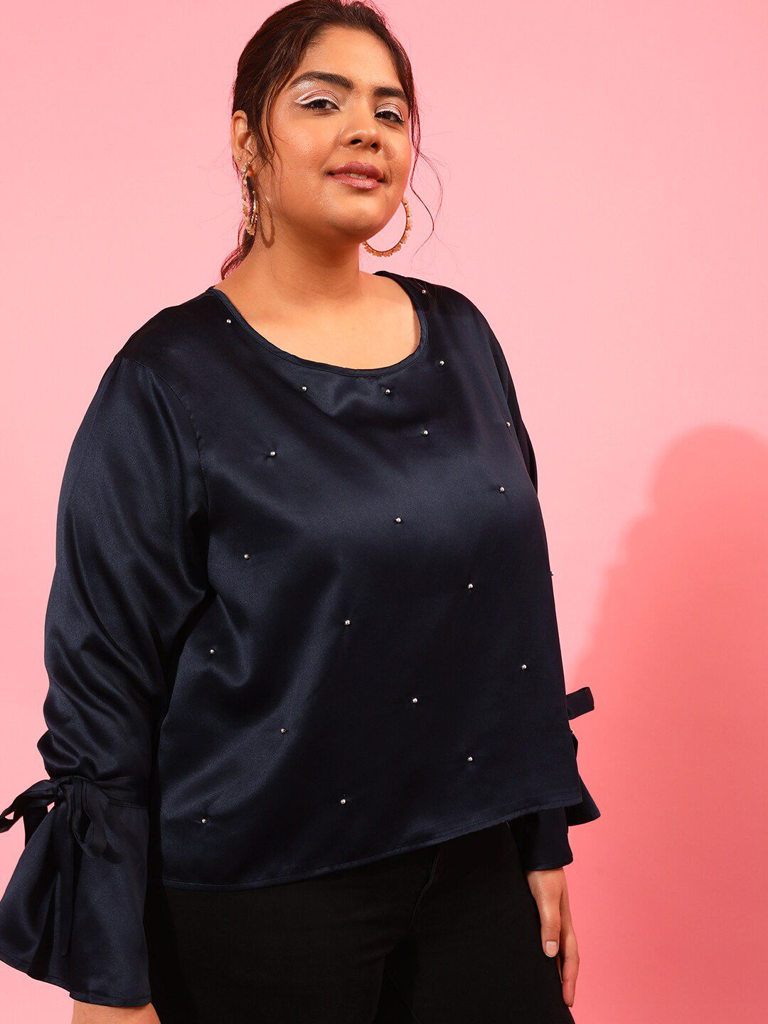 CURVY STREET Plus Size Embellished Boat Neck Top