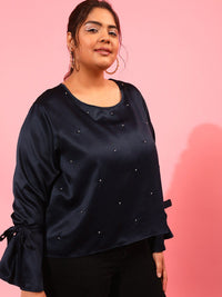 CURVY STREET Plus Size Embellished Boat Neck Top