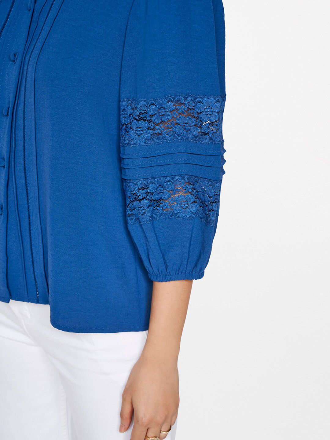 AND Self Design Puff Sleeves Shirt Style Top