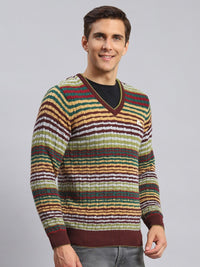 Monte Carlo V- Neck Striped Woollen Pullover
