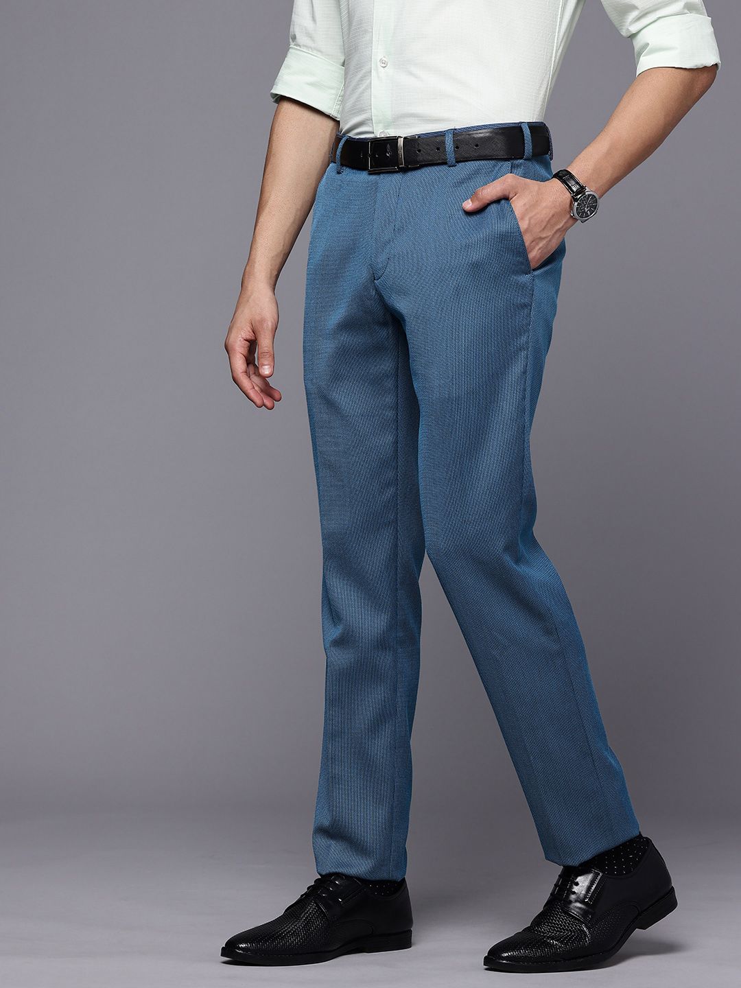 Raymond Men Self Design Textured Slim Fit Formal Trousers