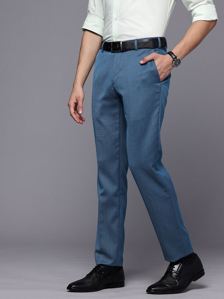 Raymond Men Self Design Textured Slim Fit Formal Trousers