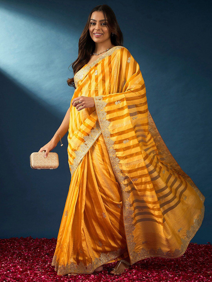 Saree mall Striped Gotta Patti Organza Sarees