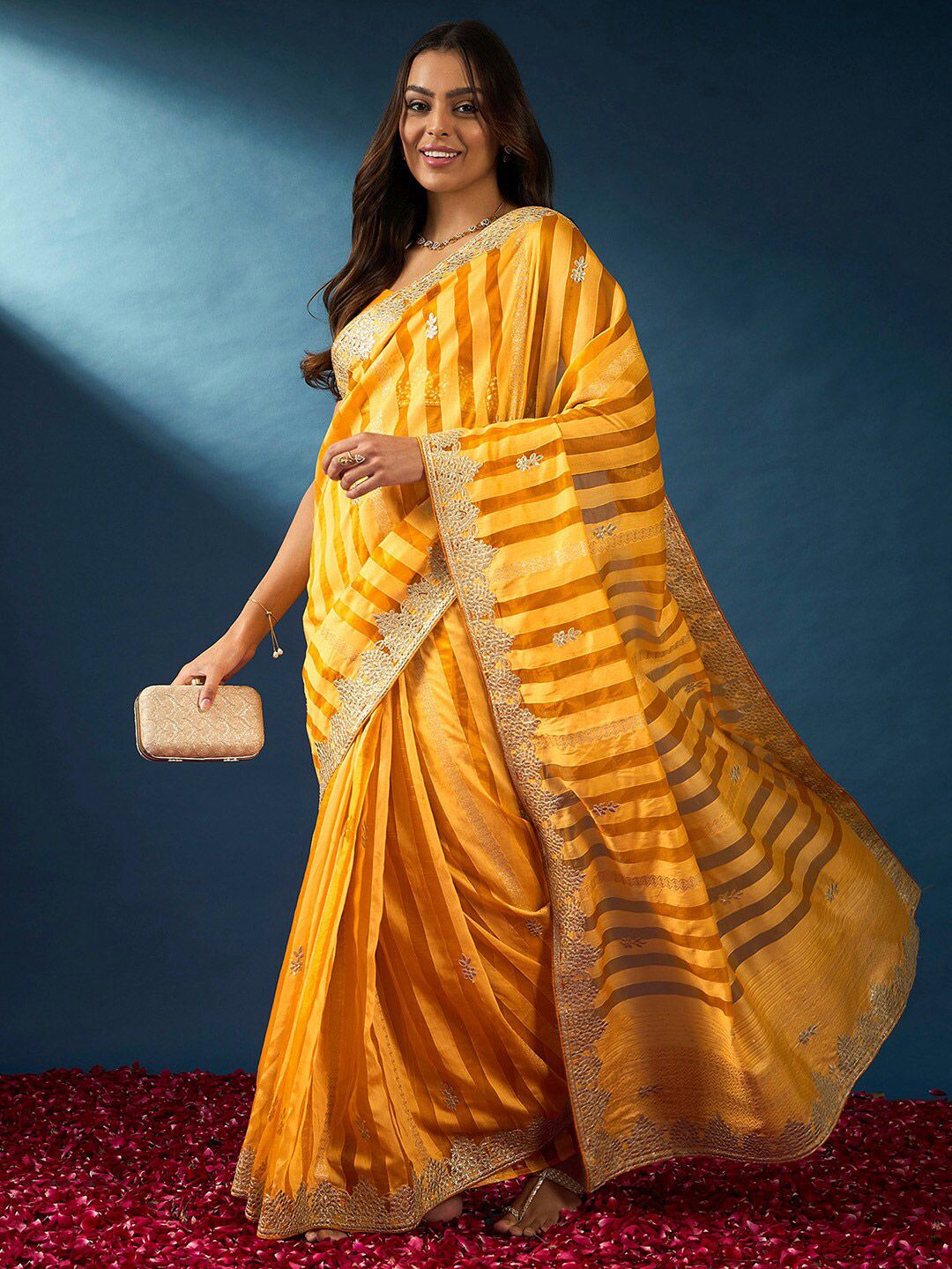Saree mall Striped Gotta Patti Organza Sarees