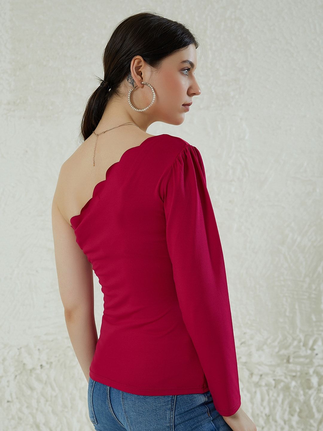 Berrylush One Shoulder Puff Sleeve Top