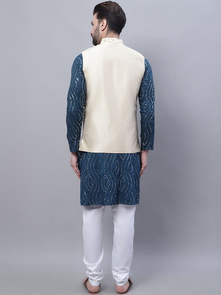 SOJANYA Men Leheriya Embroidered Sequinned Pure Cotton Kurta With Churidar & Nehru Kurta