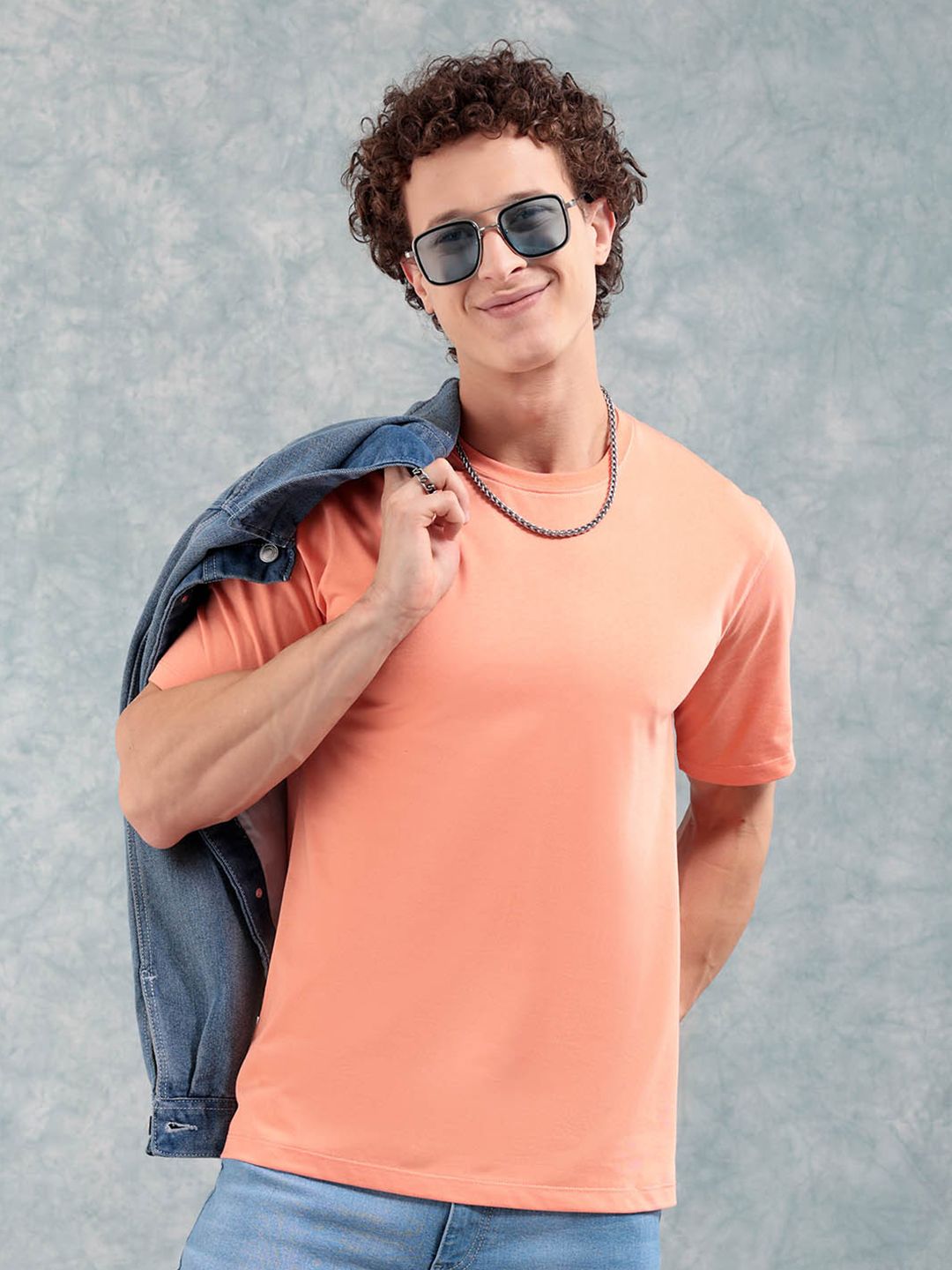The Indian Garage Co Orange-Coloured Round Neck Short Sleeves Regular T-shirt