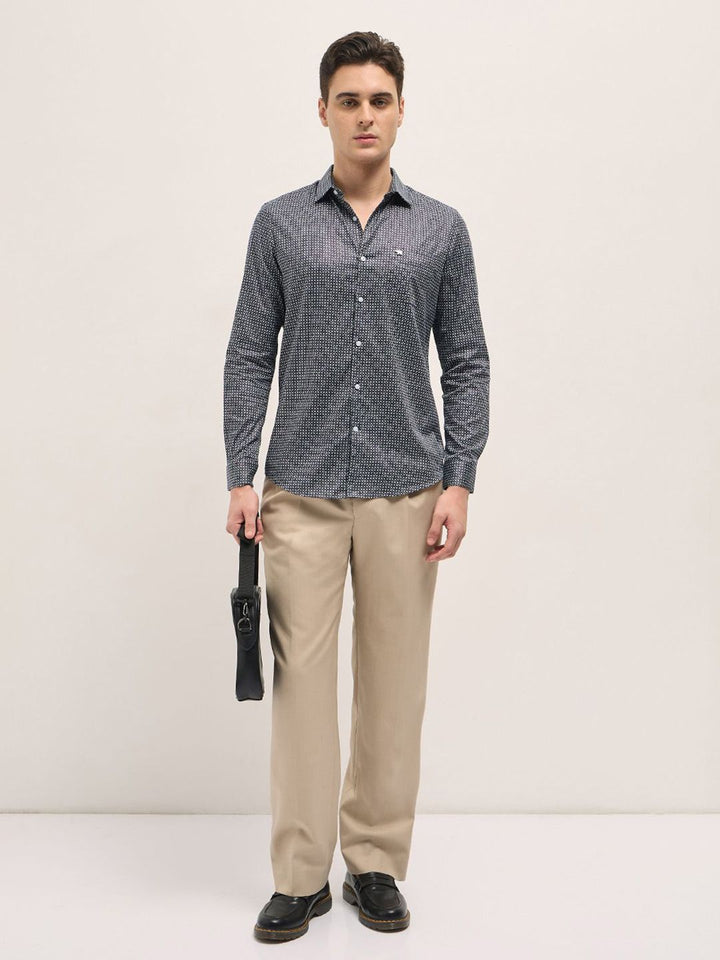 THE BEAR HOUSE Men Spread Collar Geometric Printed Cotton Tailored Fit Formal Shirt