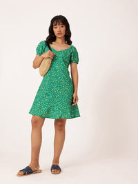 DressBerry Girlish Bloom Sweetheart Neck Puff Sleeves A-Line Dress