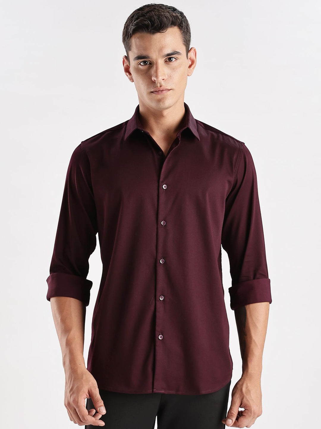 ADRO Men Slim Fit Solid Satin Casual Shirt