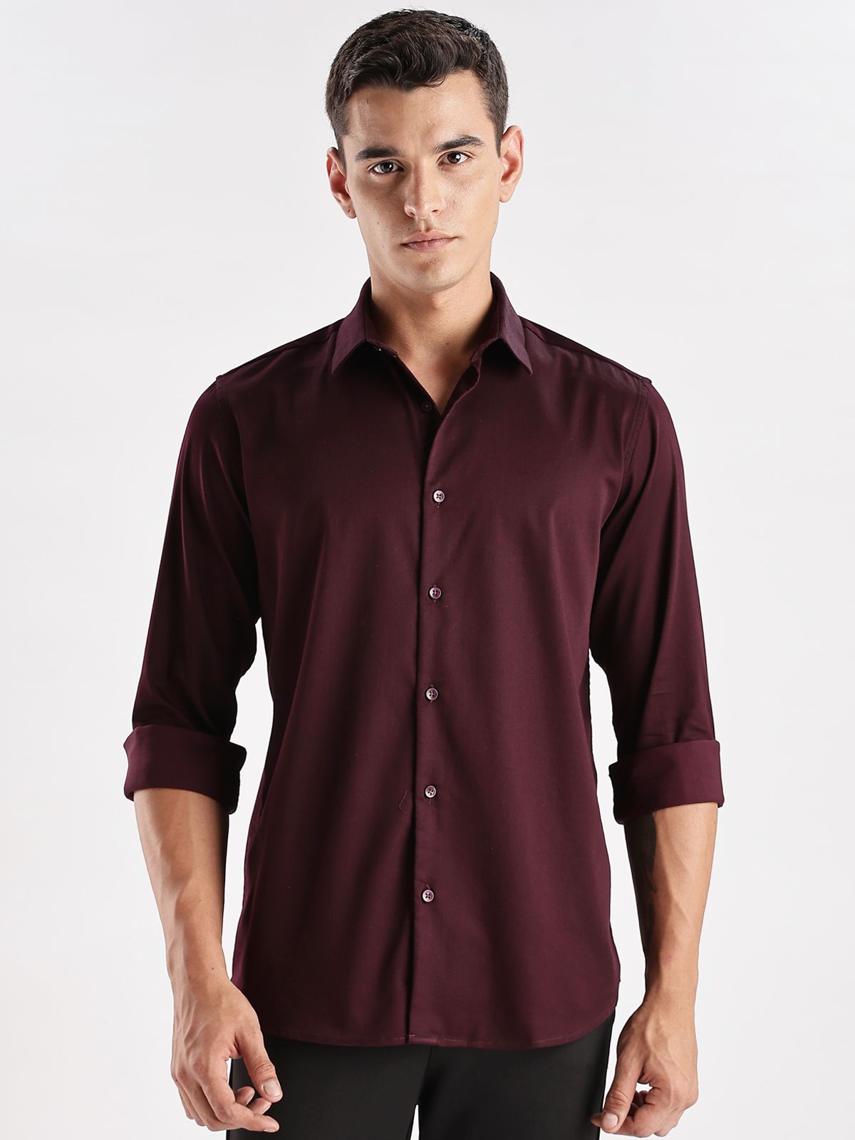 ADRO Men Slim Fit Solid Satin Casual Shirt
