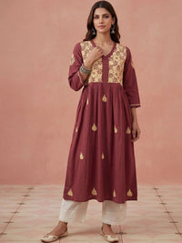 Rumah Wanita Chikankari Kerja Benang Sulam Anarkali Kurta