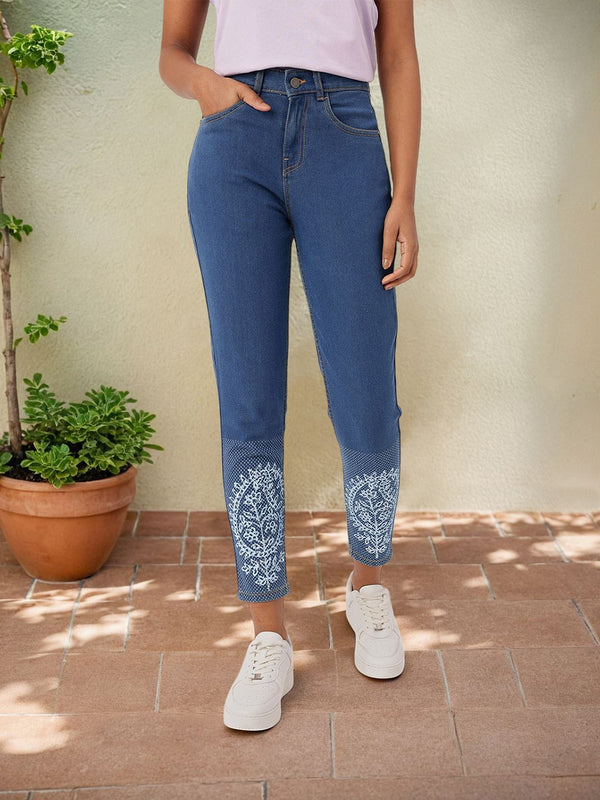 DressBerry Women Classic Touch Mom Fit Ethnic Printed Jeans