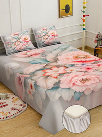KLOTTHE Grey & Pink Floral 300 TC King Fine Bedsheet Set - 98 Inci x 90 Inci