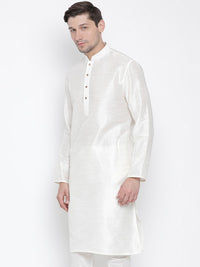 VASTRAMAY Men Cream-Coloured Solid Straight Kurta
