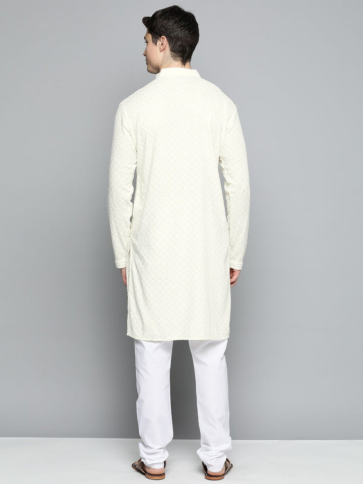 Jompers Men Floral Embroidered Chikankari Pure Cotton Kurta with Churidar