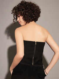 SASSAFRAS Black Strapless Corduroy Tube Top