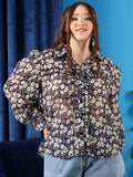 CURVY STREET Plus Size Black Comfort Floral Printed Ruffles Casual Shirt